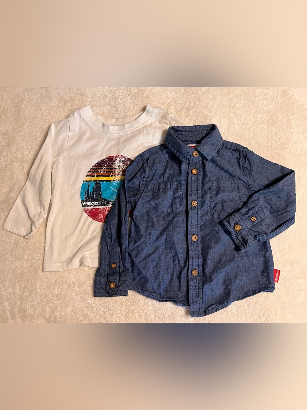 Wrangler White Graphic Tee with Blue Button-Down Shirt Set